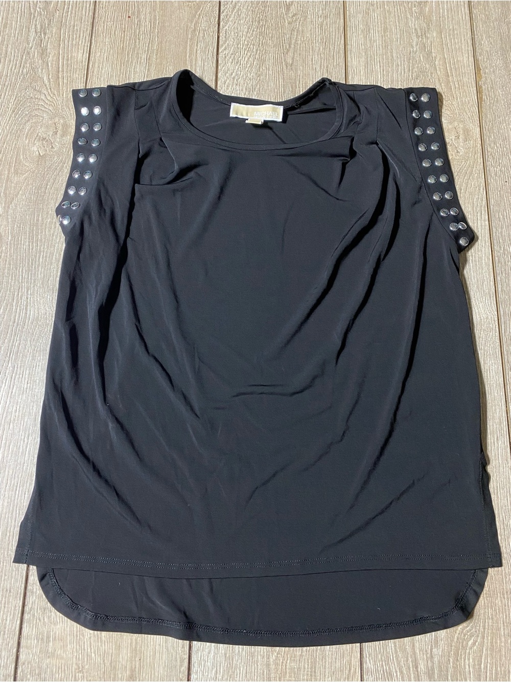 MICHAEL Michael Kors Black Studded Shoulder Sleeve Blouse Top M